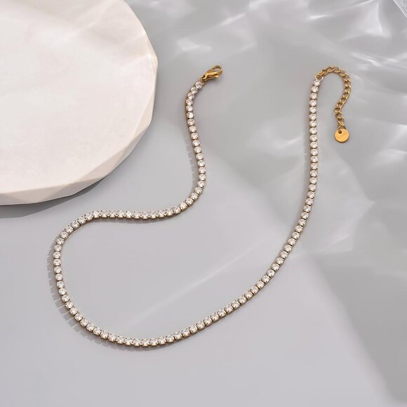 ⚡JotCa 18K Gold Plated 3mm Tennis Necklace Dainty Simulated Diamond Choker - Picture 6 of 7